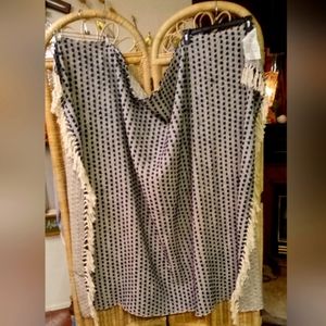 Urban 86 Woven Throw Blanket Beige & Blue Tassels 70”x 60”